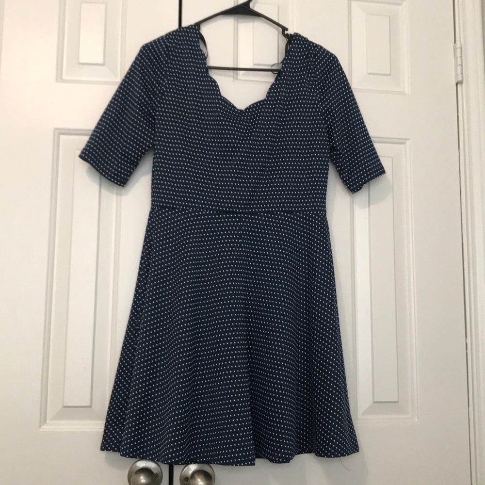 Navy Dress with White Polka Dots